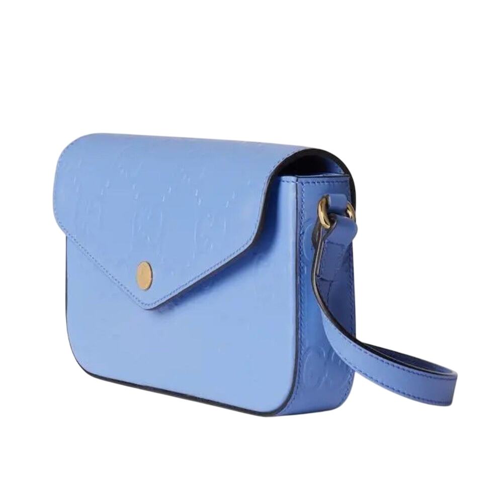Gucci Gg Super Mini Shoulder Bag Women's Lilac Blue Leather Crossbody Strap NIB - Picture 2 of 13